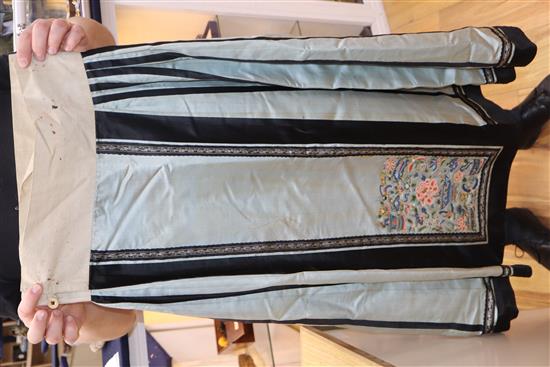 A Chinese embroidered skirt, a pair of embroidered boots, waistcoat and cover